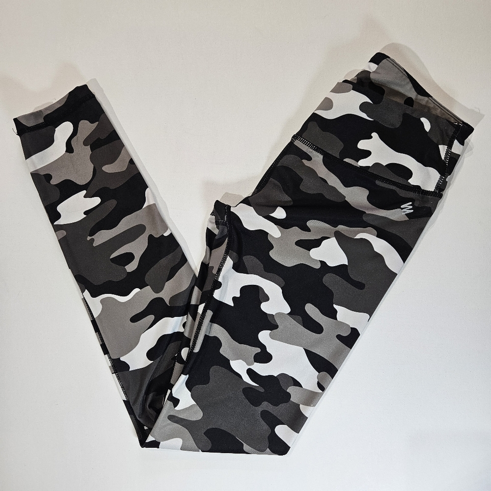 Nicole Miller New York Camo Leggings‎ Womens Size Small Black Grey Yoga Pants